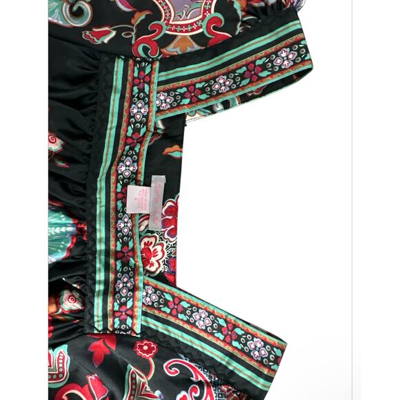 Pura Vida Black Boho Floral Short Dress Short Sleeves Tassel Ties Women's Size 4 - Picture 2 of 8